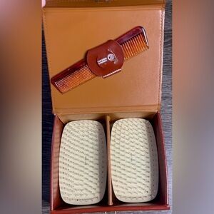 Vintage CUE Grooming Set - Mid Century Top Grain Cowhide Case w/ Tortoise Shell